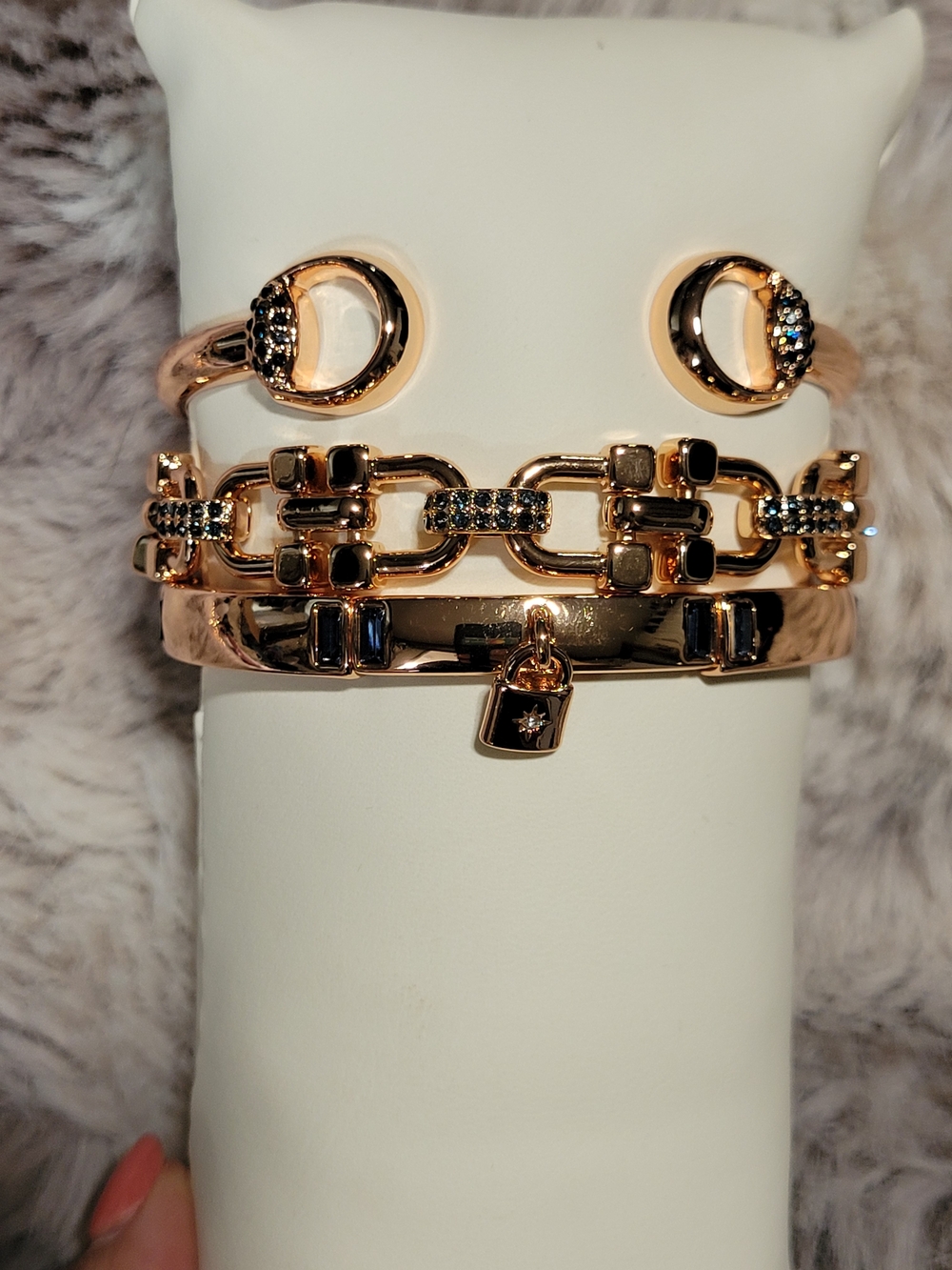 Gold-Tone Women's Bracelet Set with Crystal Padlock Accent